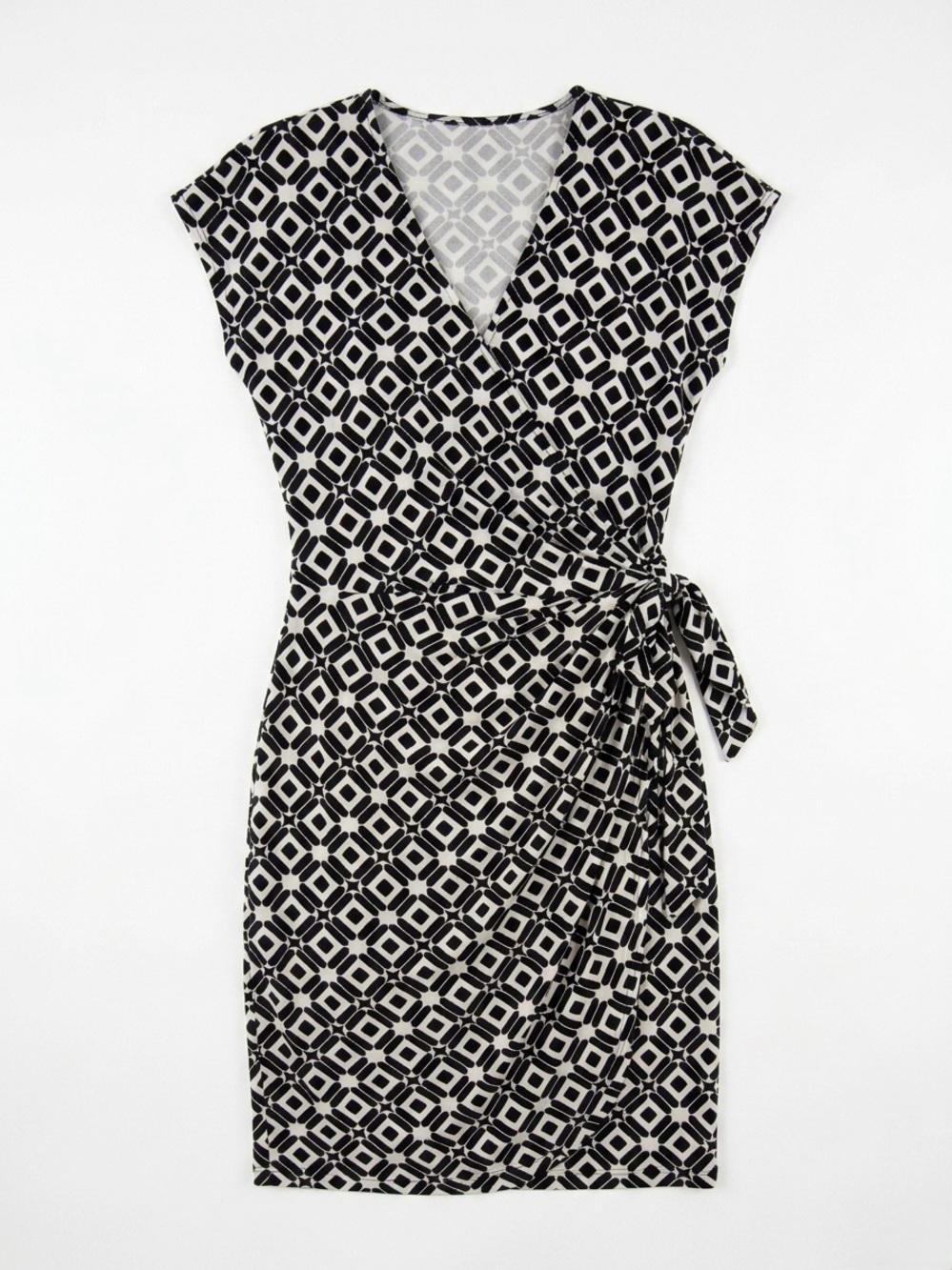 Maggy London Black White Geometric Matte Jersey Wrap Dress Size 8